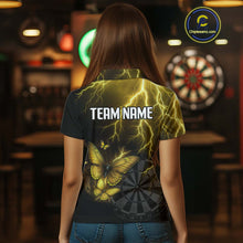 Load image into Gallery viewer, Custom Women's Polo Darts Shirt With Yellow Lightning &amp; Glowing Butterfly, Darts Jersey NYN1020