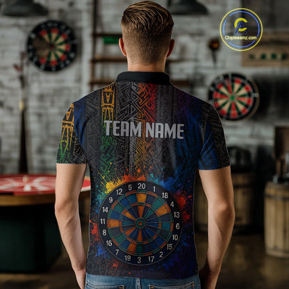Custom Men's Darts Shirt With Splashed Art Dartboard And Multi Color Pattern NYN0292