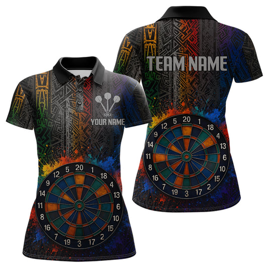 Custom Women's Darts Shirt With Splashed Art Dartboard And Multi Color Pattern NYN0292