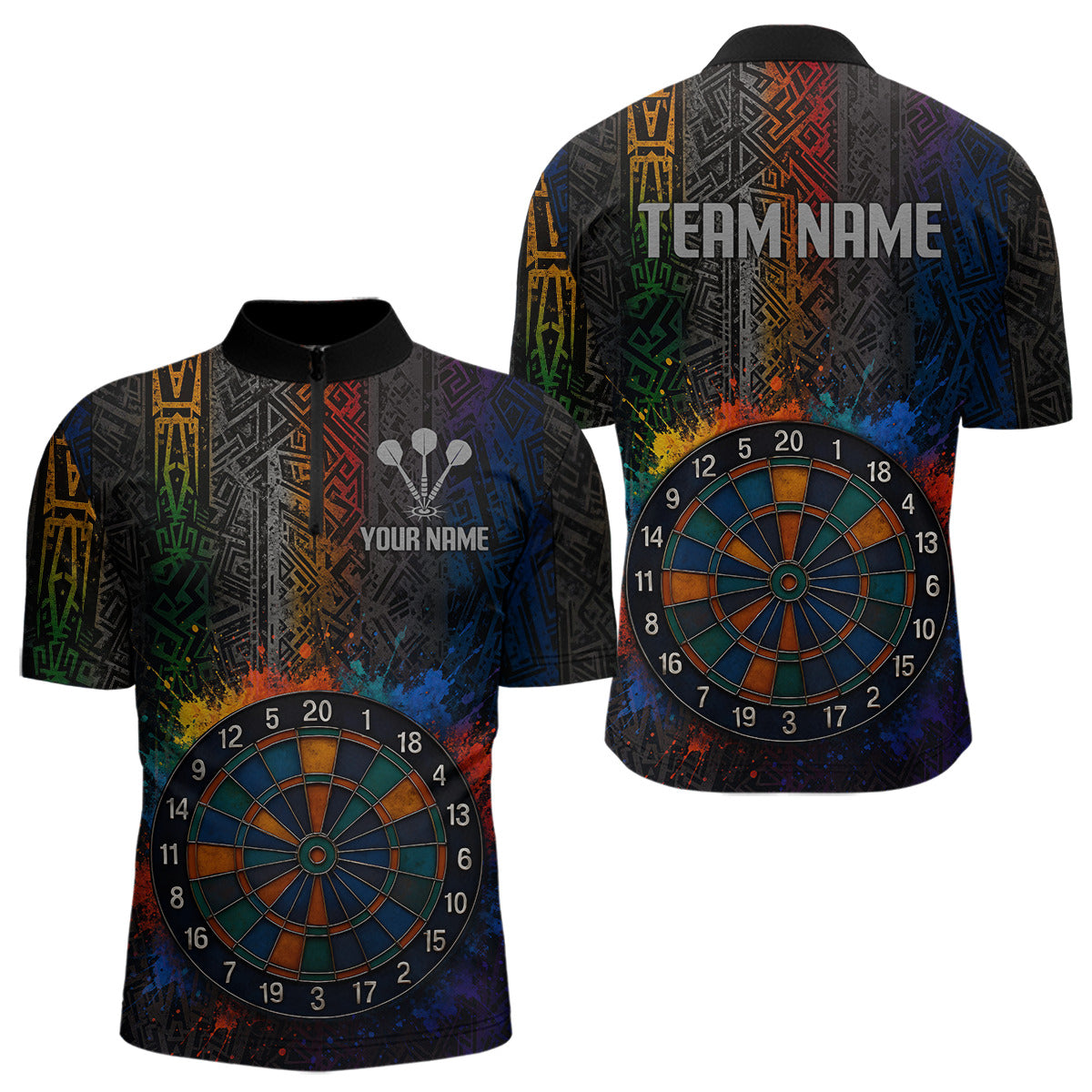 Custom Men's Darts Shirt With Splashed Art Dartboard And Multi Color Pattern NYN0292