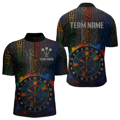 Custom Men's Darts Shirt With Splashed Art Dartboard And Multi Color Pattern NYN0292