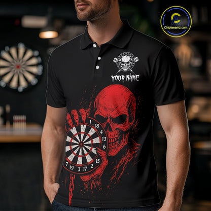 Custom Men's Darts Shirt With Blood Skull Holding Dartboard, Darts Jersey NYN0294
