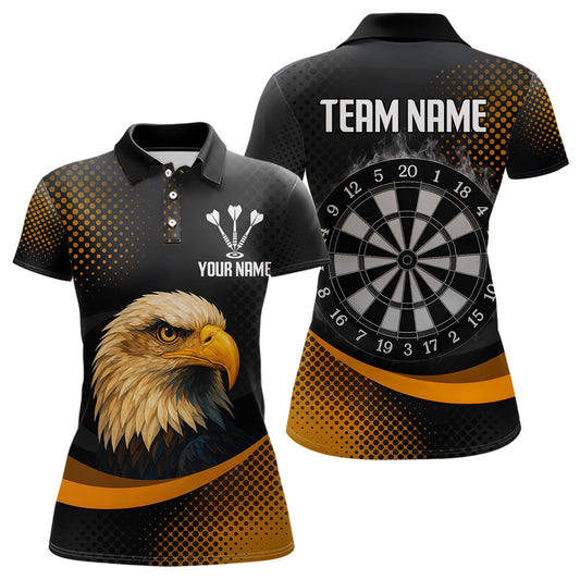 Custom Women’s Darts Shirt, Pearl Eagle With Yellow Halftone And Smoky Dartboard NYN0302