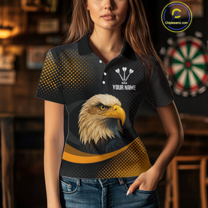 Custom Women’s Darts Shirt, Pearl Eagle With Yellow Halftone And Smoky Dartboard NYN0302
