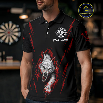Custom Men's Dart Team Shirt -  Pearl Wolf Clawing - Personalized Team Name & Player NYN0335