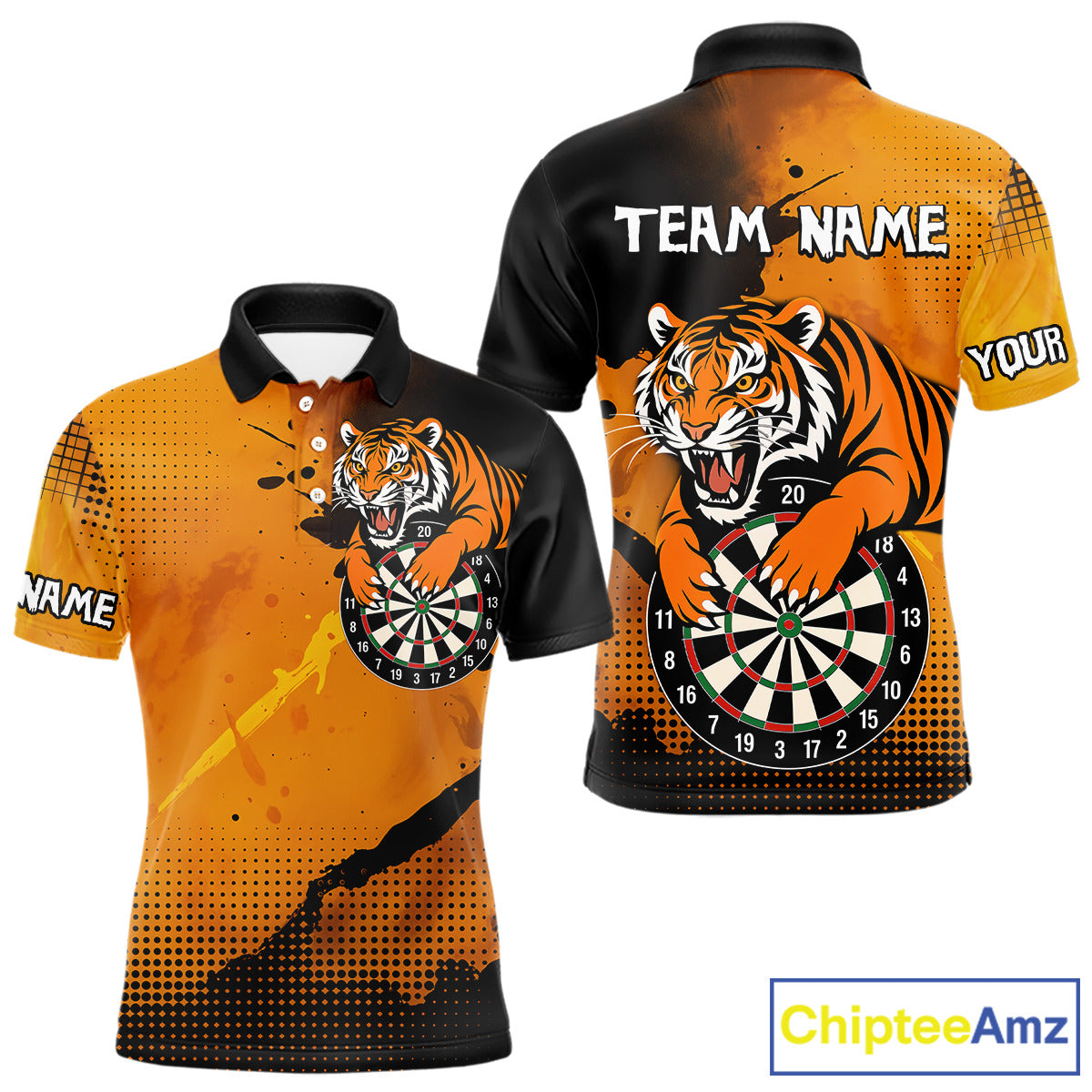 Roaring Tiger Dartboard Shirt - Rust & Black Darts Jersey With Custom Name For Men NYN0336