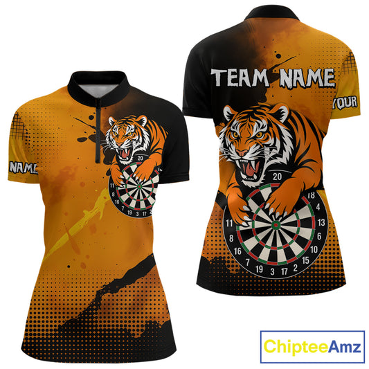 Roaring Tiger Dartboard Shirt - Rust & Black Darts Jersey With Custom Name For Women NYN0336