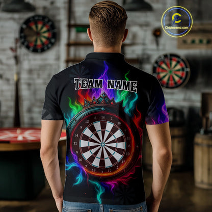 Multicolor Flaming & Red Dartboard Darts Shirt For Men - Custom Name & Team Jersey NYN0620