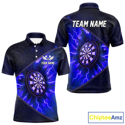 Thunder Dartboard 3D Darts Shirt For Men Custom Name & Team Jersey | Opt3 - Blue NYN0644