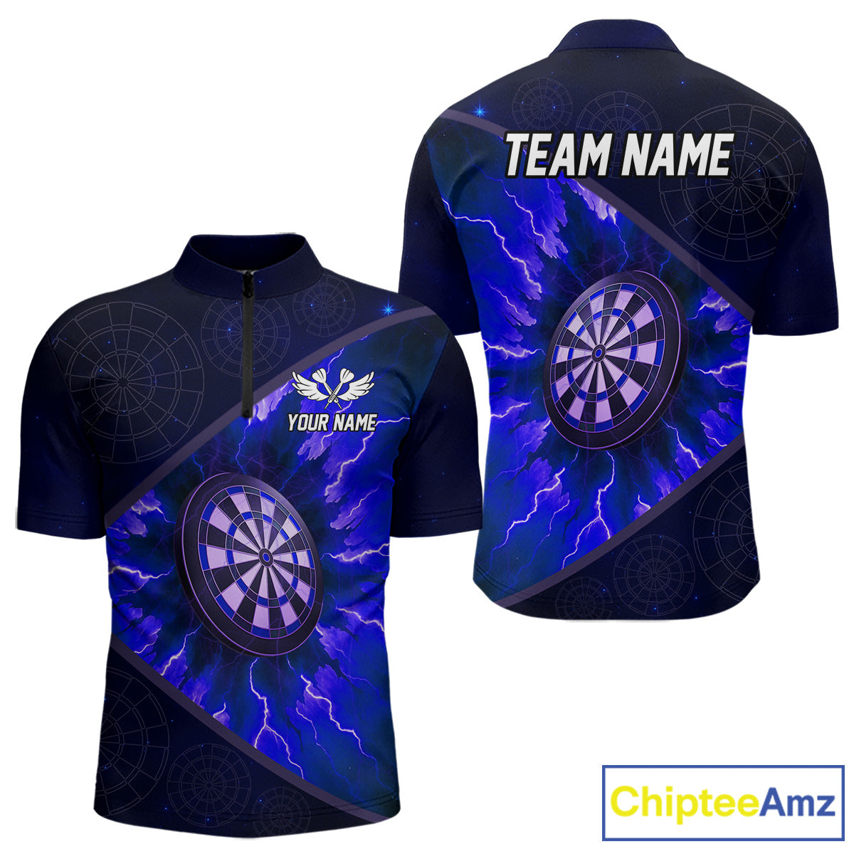 Thunder Dartboard 3D Darts Shirt For Men Custom Name & Team Jersey | Opt3 - Blue NYN0644