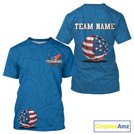 Custom Blue Patriotic Pickleball T-Shirt For Men Outfits US Flag Pickleball Jersey NYN0917