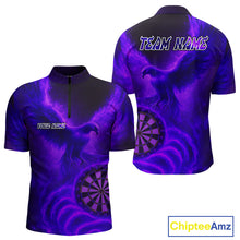 Load image into Gallery viewer, Men's Darts 1/4-Zip Shirt Personalized Flaming Phoenix Dartboard Darts Jersey | Purple NYN1026