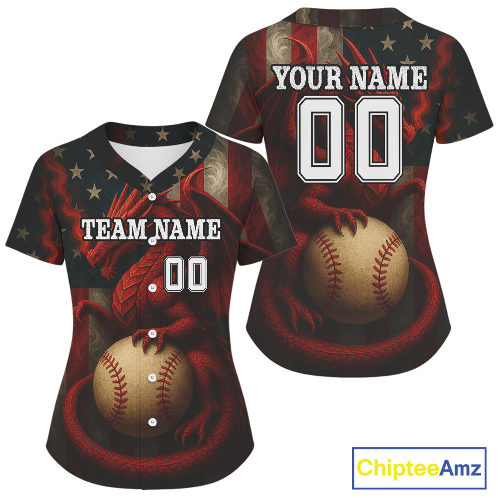 Patriotic Baseball Jersey Dragon US Flag Baseball Jersey Personalized For Women & Youth NYN1258