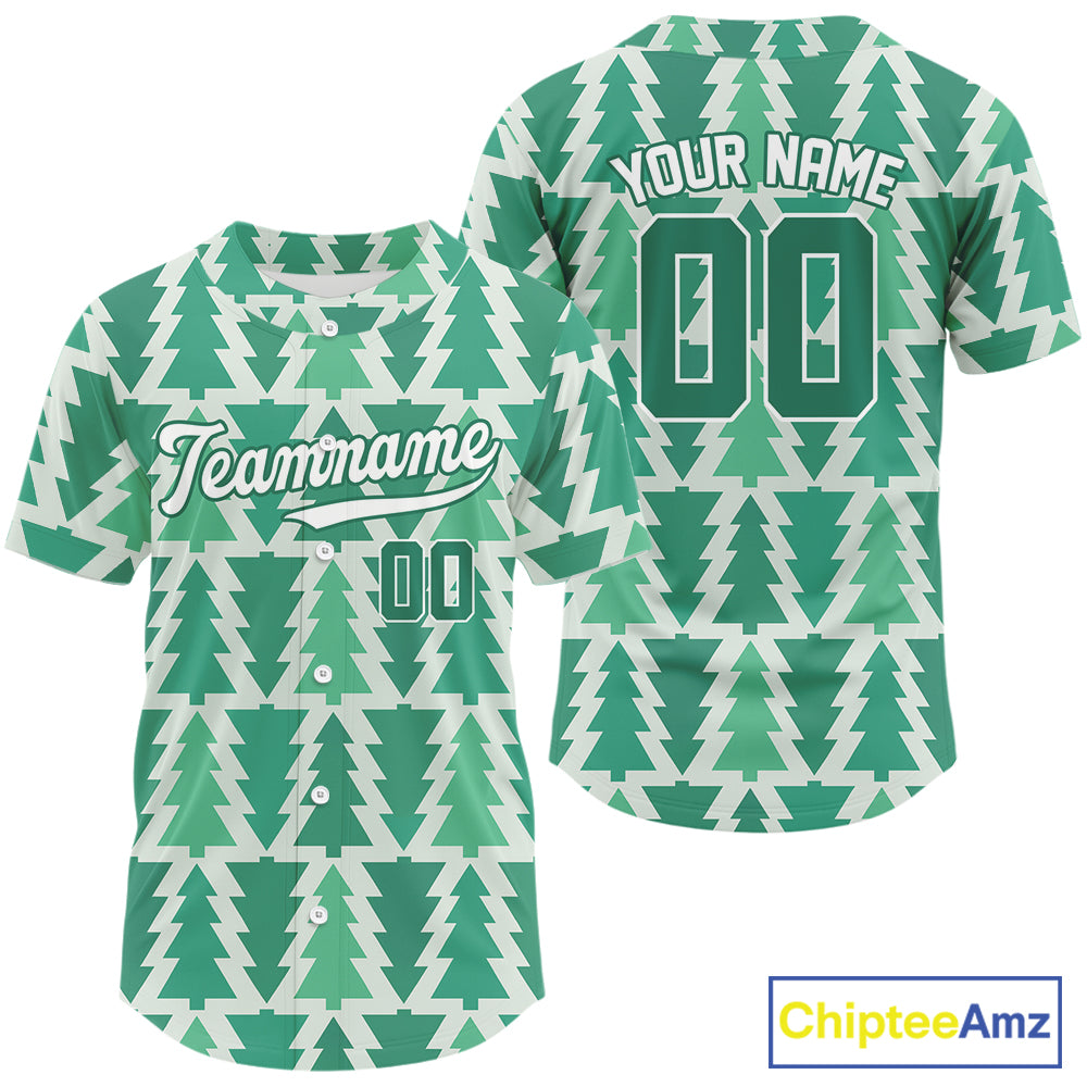 Custom Green Xmas Tree Christmas Baseball Jersey For Men Christmas Baseball Jersey NYN1281
