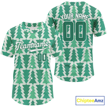 Custom Green Xmas Tree Christmas Baseball Jersey For Men Christmas Baseball Jersey NYN1281