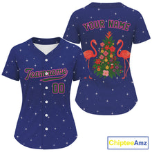 Load image into Gallery viewer, Custom Blue And Pink Flamingo Xmas Baseball Jersey For Women Outfit Christmas Baseball Gifts NYN1289