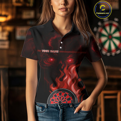Custom Black And Red Flames Skull Dartboard Polo Dart Shirt For Women Outfit Dart Team Jerseys NYN0926