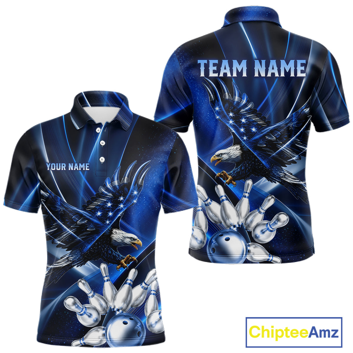 Blue Galaxy Eagle Bowling Shirt For Men Custom Polo Quarter-Zip Bowling Team Jersey NYN3680
