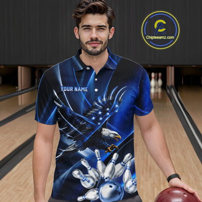 Blue Galaxy Eagle Bowling Shirt For Men Custom Polo Quarter-Zip Bowling Team Jersey NYN3680