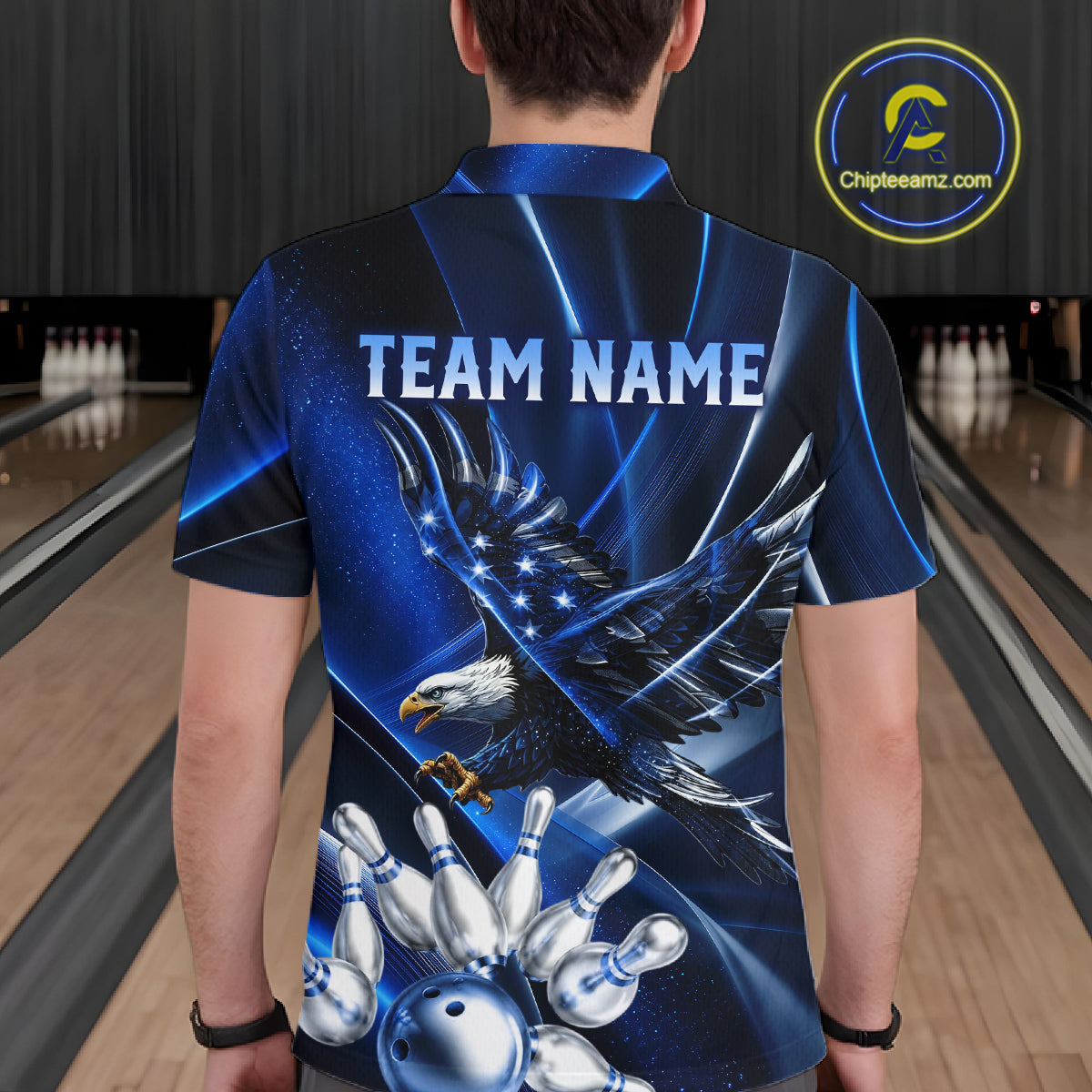 Blue Galaxy Eagle Bowling Shirt For Men Custom Polo Quarter-Zip Bowling Team Jersey NYN3680