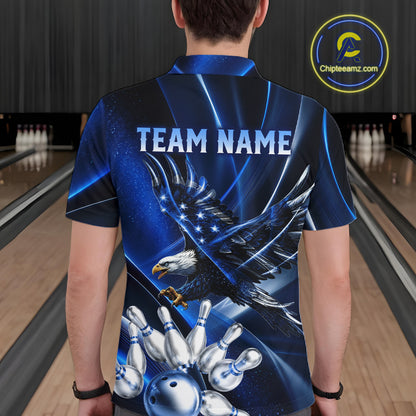 Blue Galaxy Eagle Bowling Shirt For Men Custom Polo Quarter-Zip Bowling Team Jersey NYN3680