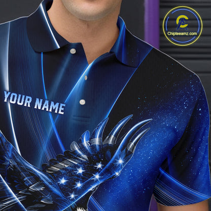 Blue Galaxy Eagle Bowling Shirt For Men Custom Polo Quarter-Zip Bowling Team Jersey NYN3680