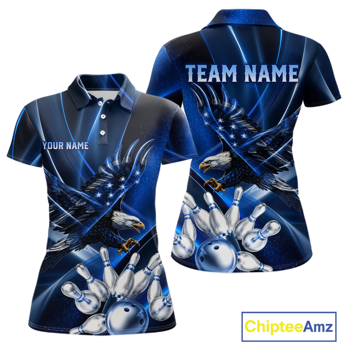 Blue Galaxy Eagle Bowling Shirt For Women Custom Polo Quarter-Zip Bowling Team Jersey NYN3680