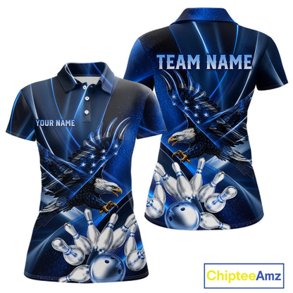 Blue Galaxy Eagle Bowling Shirt For Women Custom Polo Quarter-Zip Bowling Team Jersey NYN3680