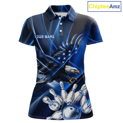 Blue Galaxy Eagle Bowling Shirt For Women Custom Polo Quarter-Zip Bowling Team Jersey NYN3680