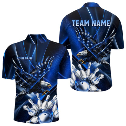 Blue Galaxy Eagle Bowling Shirt For Men Custom Polo Quarter-Zip Bowling Team Jersey NYN3680