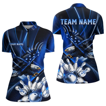 Blue Galaxy Eagle Bowling Shirt For Women Custom Polo Quarter-Zip Bowling Team Jersey NYN3680