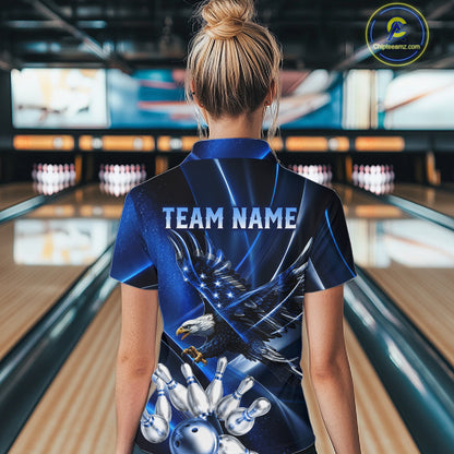 Blue Galaxy Eagle Bowling Shirt For Women Custom Polo Quarter-Zip Bowling Team Jersey NYN3680