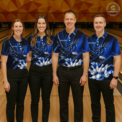 Blue Galaxy Eagle Bowling Shirt For Men Custom Polo Quarter-Zip Bowling Team Jersey NYN3680