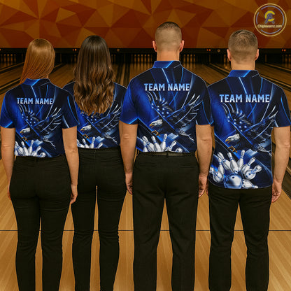 Blue Galaxy Eagle Bowling Shirt For Men Custom Polo Quarter-Zip Bowling Team Jersey NYN3680