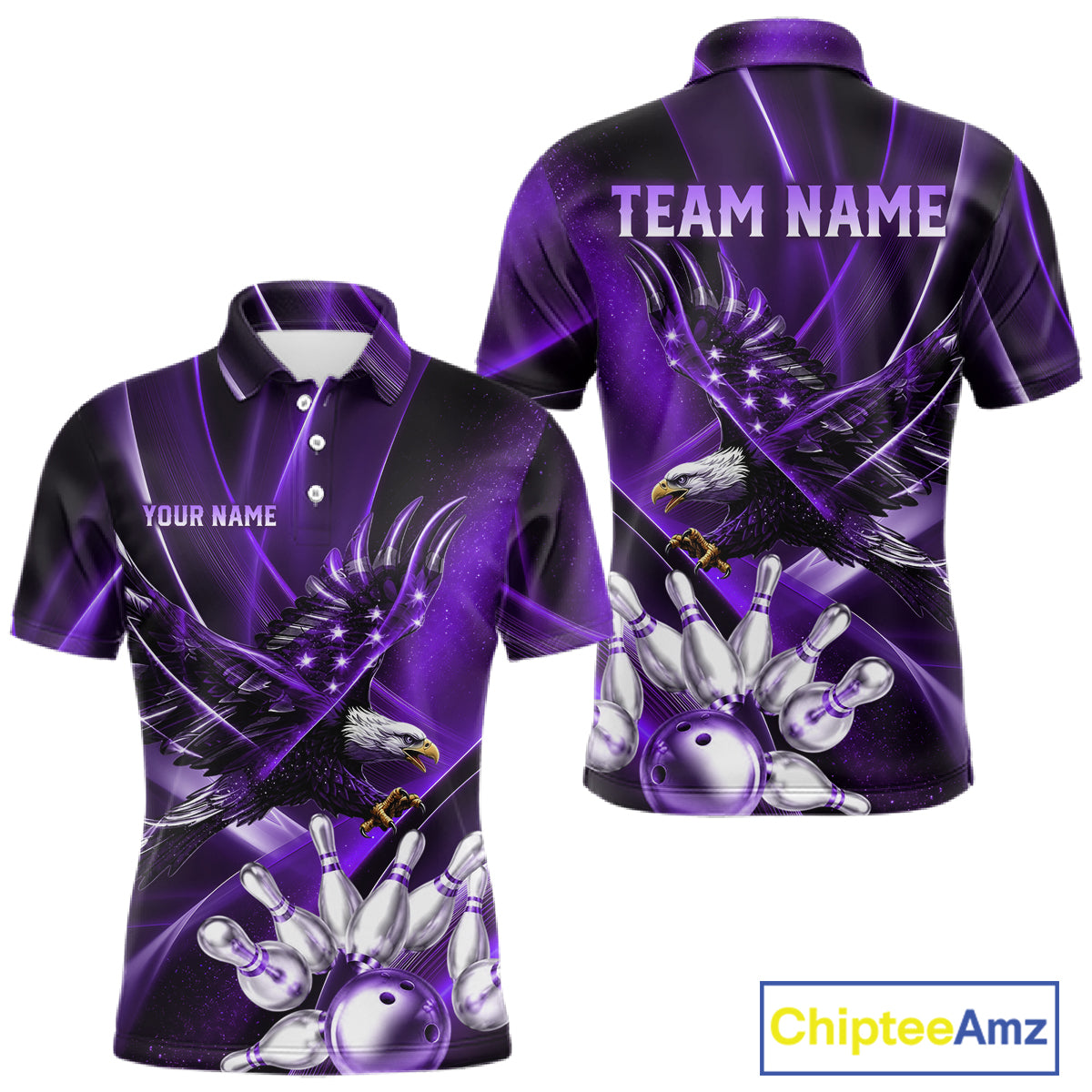 Purple Galaxy Eagle Bowling Shirt For Men Custom Polo Quarter-Zip Bowling Team Jersey NYN3681