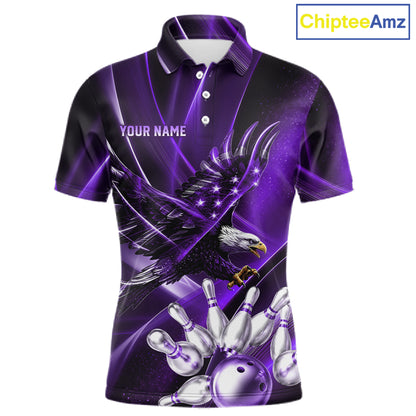 Purple Galaxy Eagle Bowling Shirt For Men Custom Polo Quarter-Zip Bowling Team Jersey NYN3681