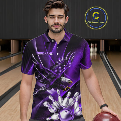 Purple Galaxy Eagle Bowling Shirt For Men Custom Polo Quarter-Zip Bowling Team Jersey NYN3681
