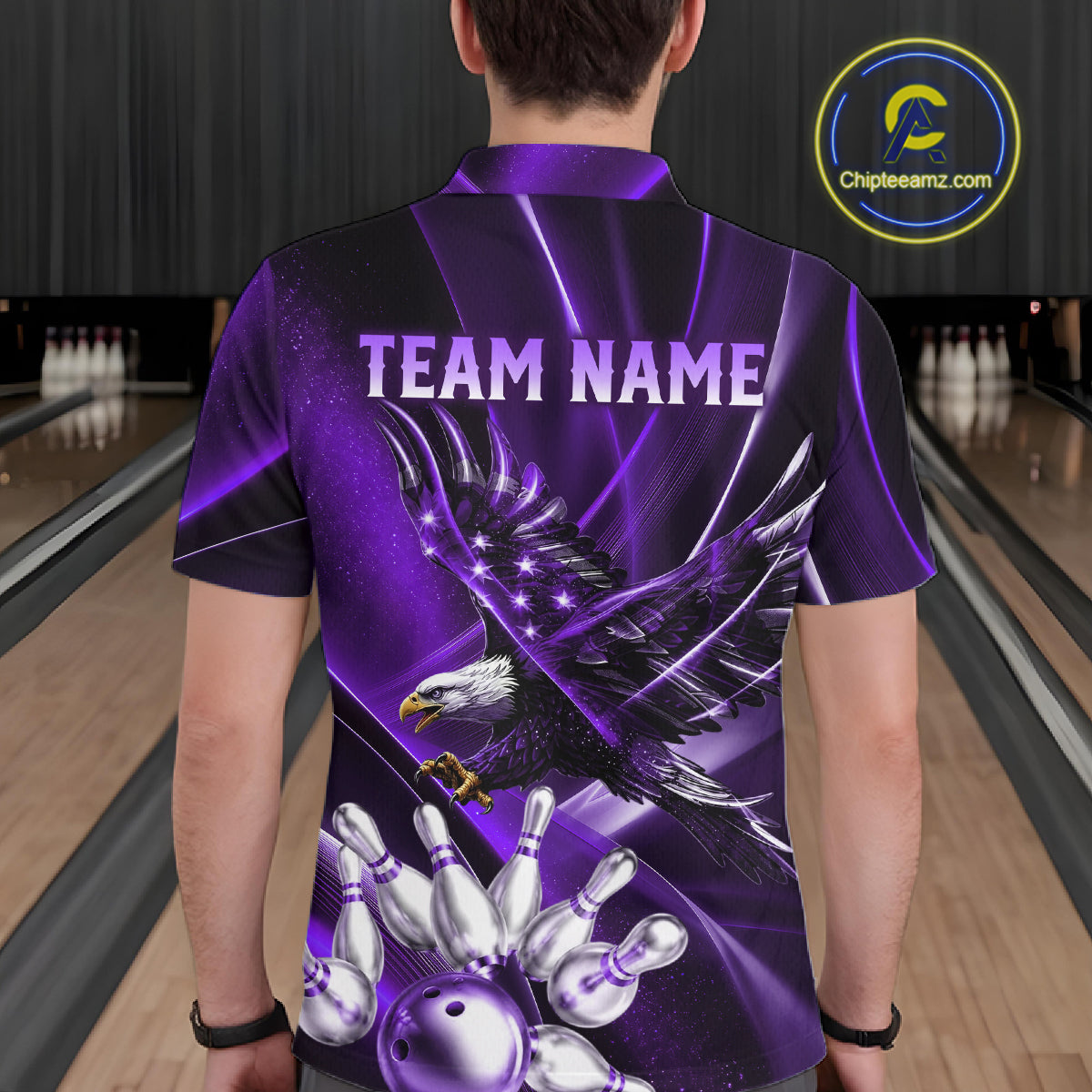 Purple Galaxy Eagle Bowling Shirt For Men Custom Polo Quarter-Zip Bowling Team Jersey NYN3681