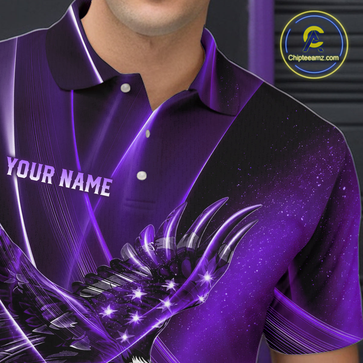 Purple Galaxy Eagle Bowling Shirt For Men Custom Polo Quarter-Zip Bowling Team Jersey NYN3681