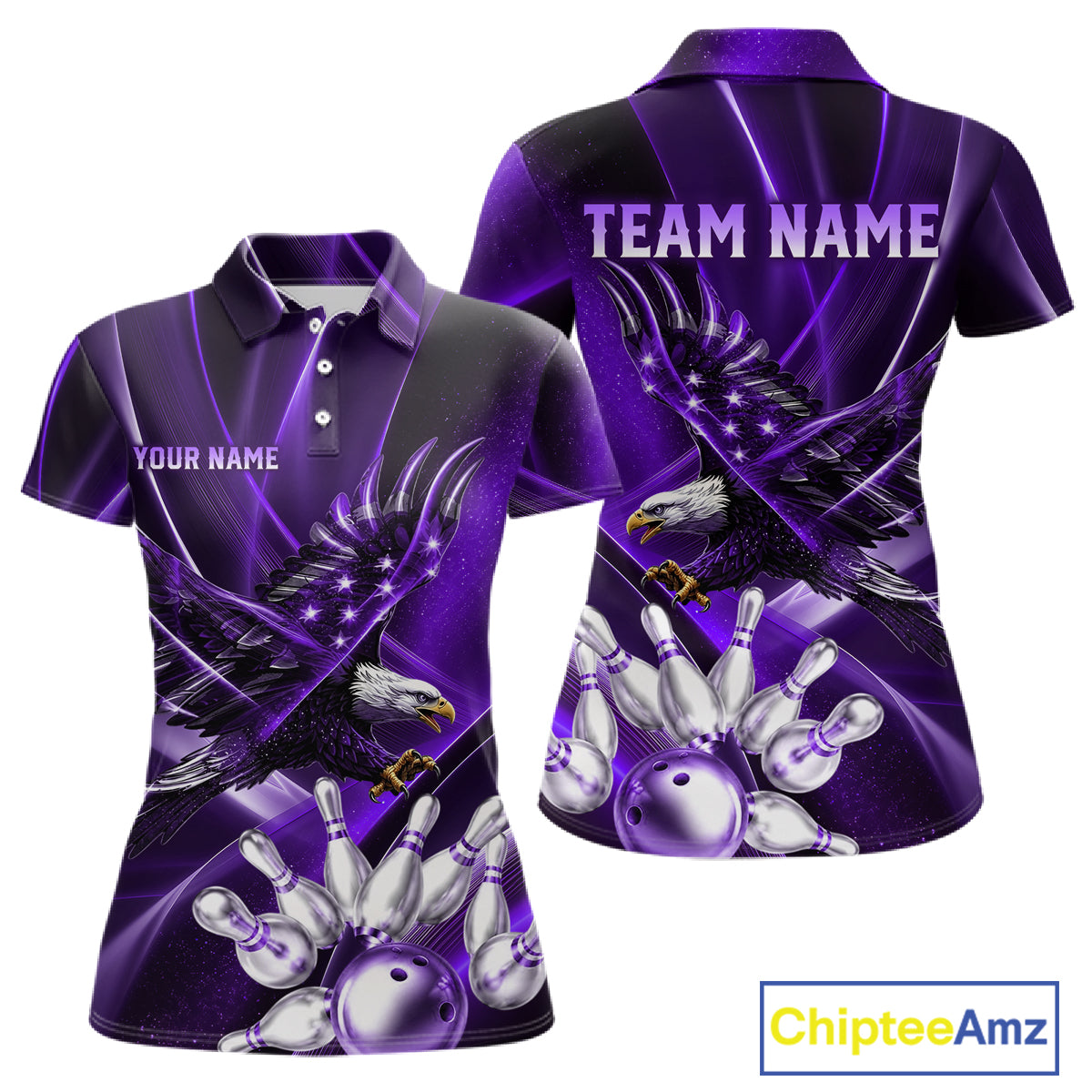 Purple Galaxy Eagle Bowling Shirt For Women Custom Polo Quarter-Zip Bowling Team Jersey NYN3681