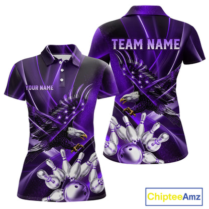 Purple Galaxy Eagle Bowling Shirt For Women Custom Polo Quarter-Zip Bowling Team Jersey NYN3681