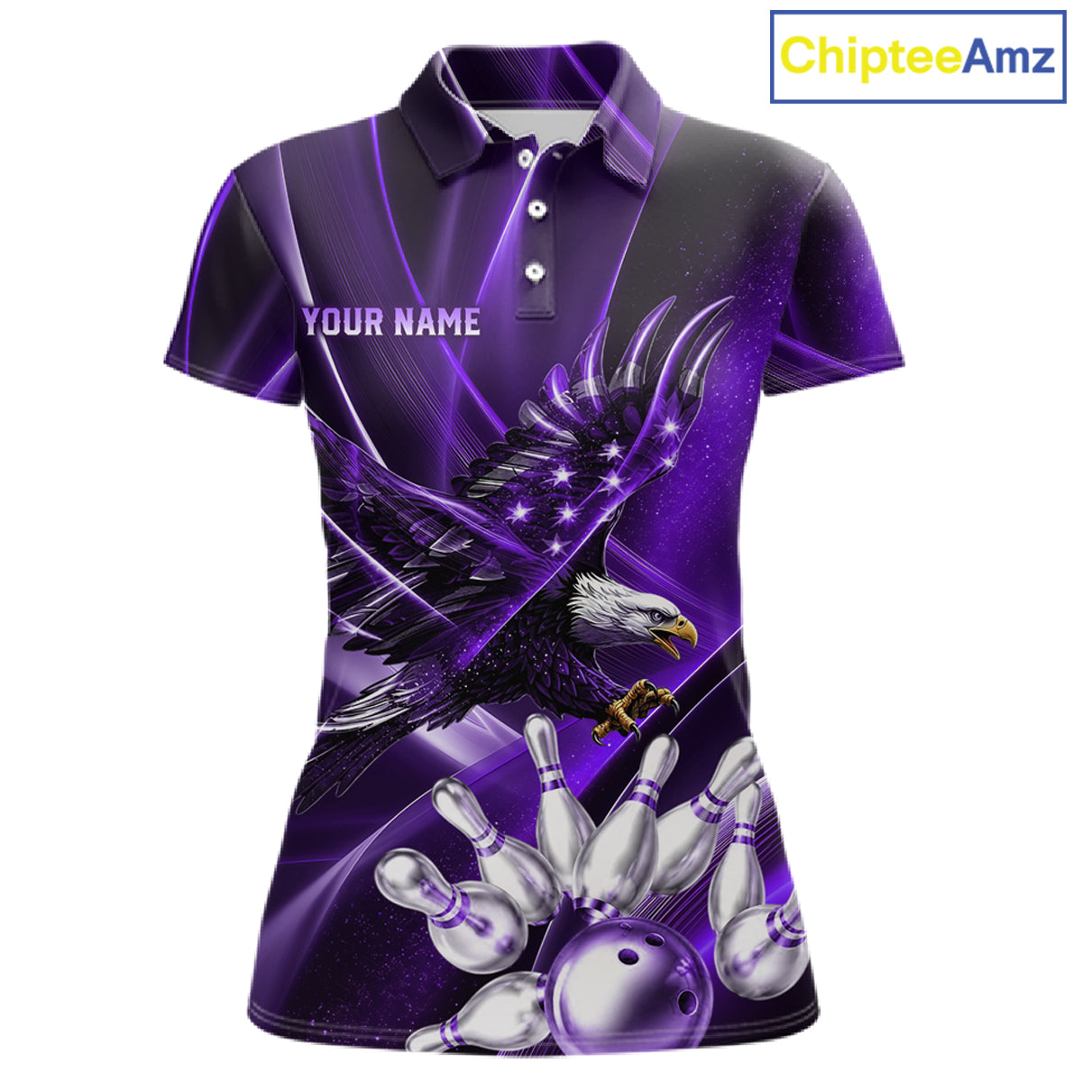 Purple Galaxy Eagle Bowling Shirt For Women Custom Polo Quarter-Zip Bowling Team Jersey NYN3681