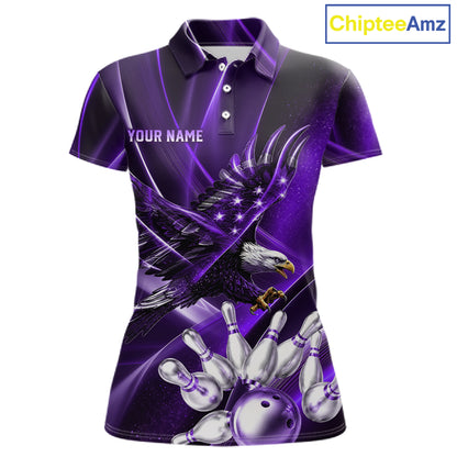 Purple Galaxy Eagle Bowling Shirt For Women Custom Polo Quarter-Zip Bowling Team Jersey NYN3681