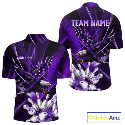Purple Galaxy Eagle Bowling Shirt For Men Custom Polo Quarter-Zip Bowling Team Jersey NYN3681