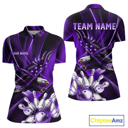 Purple Galaxy Eagle Bowling Shirt For Women Custom Polo Quarter-Zip Bowling Team Jersey NYN3681