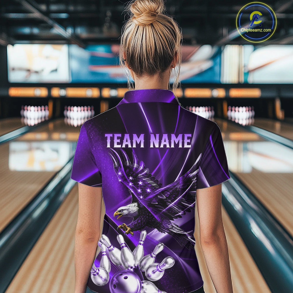 Purple Galaxy Eagle Bowling Shirt For Women Custom Polo Quarter-Zip Bowling Team Jersey NYN3681
