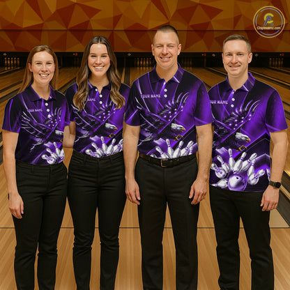 Purple Galaxy Eagle Bowling Shirt For Men Custom Polo Quarter-Zip Bowling Team Jersey NYN3681