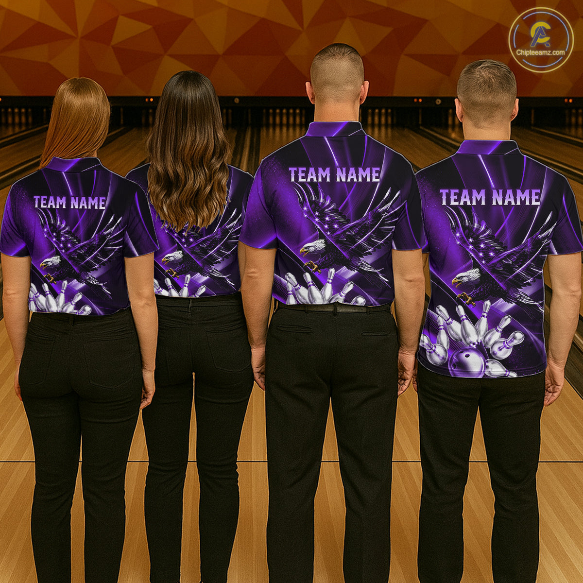 Purple Galaxy Eagle Bowling Shirt For Men Custom Polo Quarter-Zip Bowling Team Jersey NYN3681