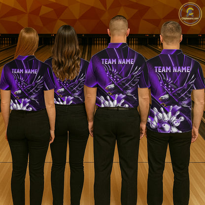 Purple Galaxy Eagle Bowling Shirt For Men Custom Polo Quarter-Zip Bowling Team Jersey NYN3681