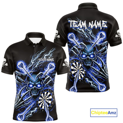 Personalized Blue Skeleton Thunder Lightning Men Dart Polo Shirts Skull Dart Jerseys NYN2120